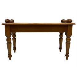 Victorian style oak window seat, moulded rectangular top on turned supports