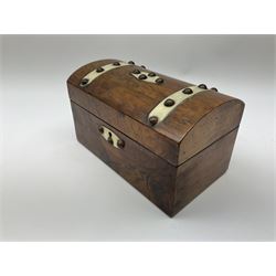 A Victorian walnut and ivory bound domed top box, H12cm L20cm D11.5cm. 