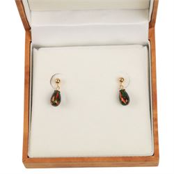 Pair of 9ct gold opal pendant earrings, boxed