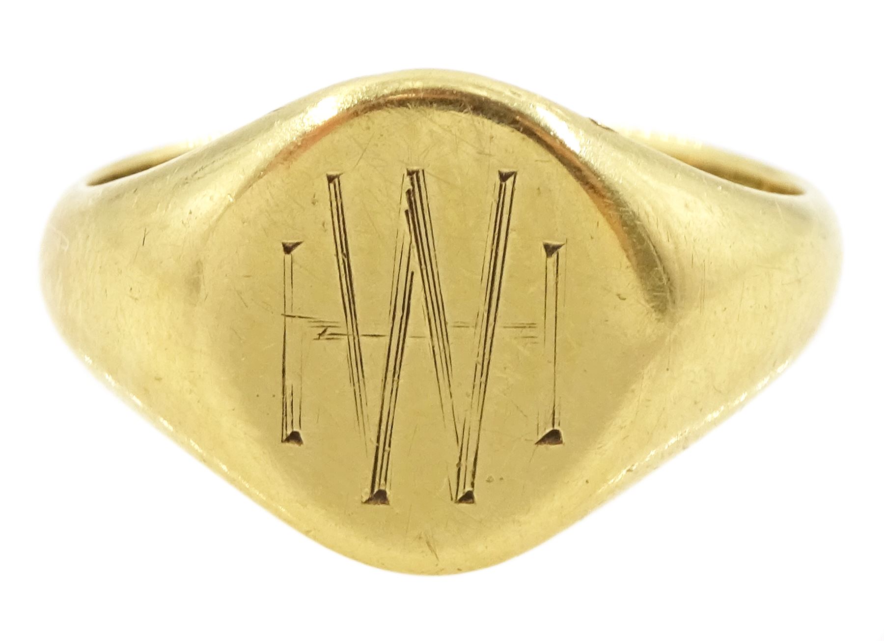 Early 20th century 18ct gold signet ring, with engraved initials, Birmingham 1928
