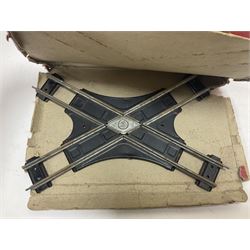 Hornby ‘0’ gauge - LNER 0-4-0 no.460 type 101 locomotive in green with key; further boxed ‘0’ gauge to include no.1 Crane Truck, no.2 single arm signals, open and closed goods wagons and cars; large quantity of track to include railway crossing, straight and curved track etc, in two boxes 