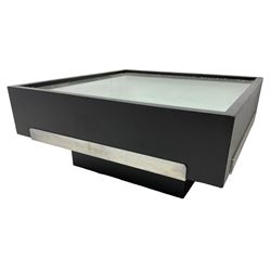 Contemporary black lacquered mirrored lamp or coffee table on castors 