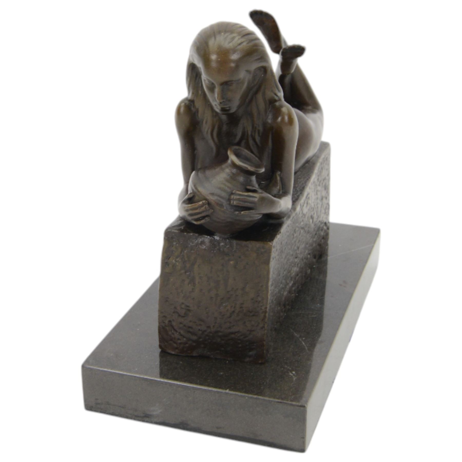 Bronze Aquarius figure, modelled as a nude female figure holding a water jug, signed Pino to base, upon marble plinth, H20cm 