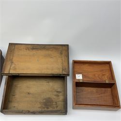 A Victorian mahogany sewing table top, L54cm, together with a small pine slope, and a further small mahogany box with brass corner mounts. (3). 