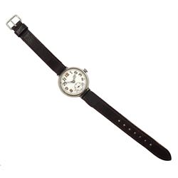 WWI silver trench watch, white enamel dial with Arabic numerals and subsidiary seconds dial, case by Stockwell & Co, London import mark 1915