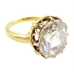 19th century 15ct gold single stone diamond ring, the backed oval rose cut diamond measuring approx 11.13mm x 9.69mm, in a twelve claw setting, in an 18ct gold shank