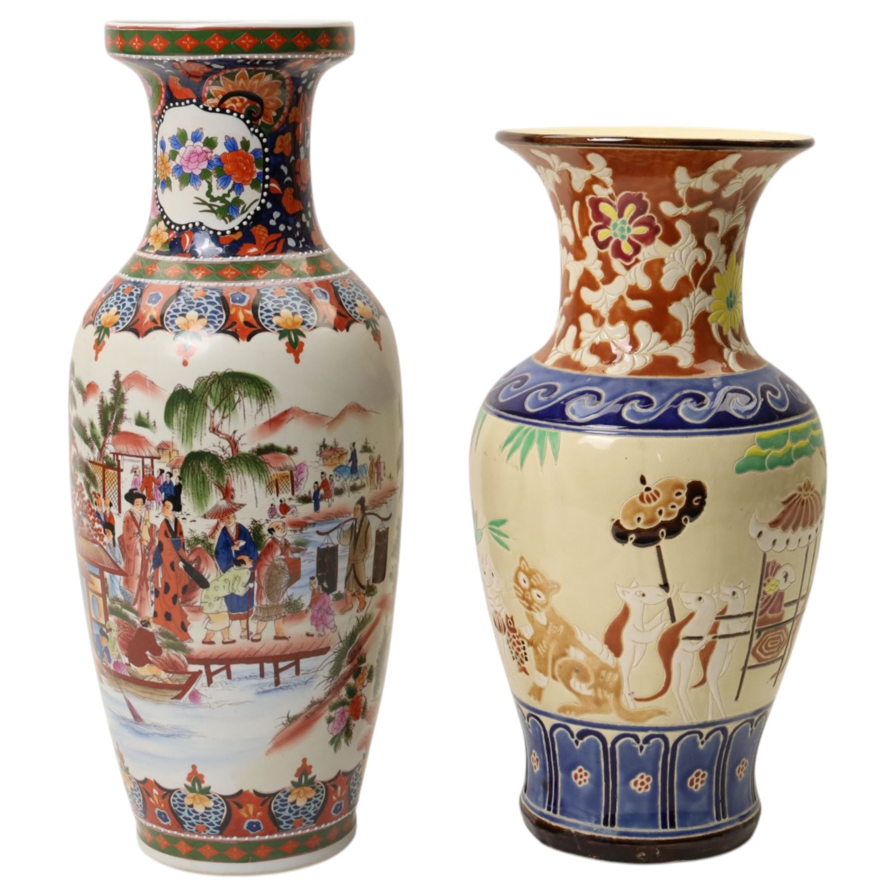 Modern Chinese vase decorated with figures and landscapes H60cm and one other vase