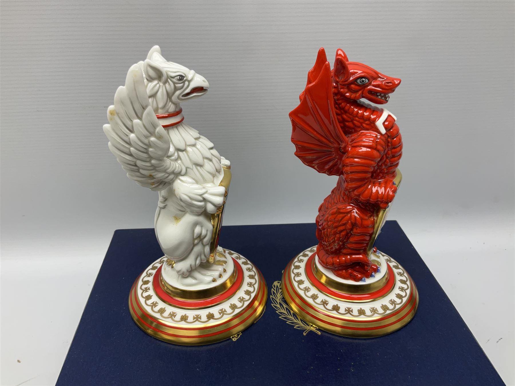 Pair of Minton Royal Wedding heraldic beasts for Mulberry Hall, 105/250 limited edition with box, H16cm
