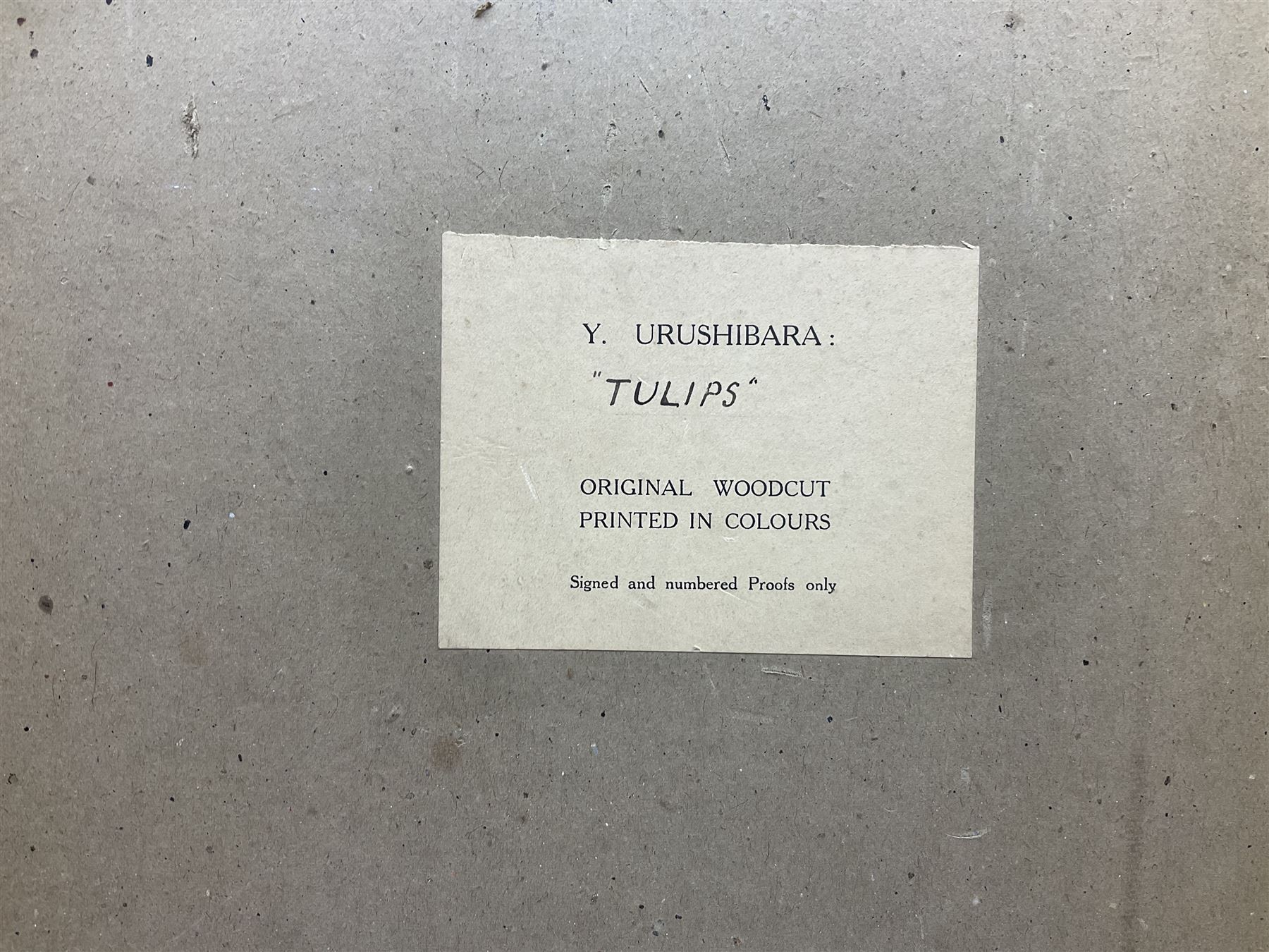 Yoshijiro (Mokuchu) Urushibara (Japanese 1888-1953): 'Tulips', original proof woodblock print signed and numbered No14 in pencil, original title label verso 40cm x 27.5cm