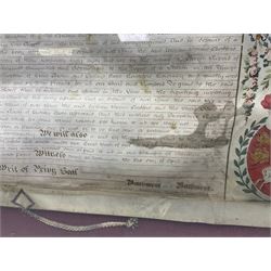 Large 18th century framed and glazed Indenture for King George III to George Rivers, Lord Rivers of Straths Saye, including frame H92.5cm L107.5cm