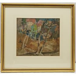 John Wilson (British exh.1925-1928): Landscape with Trees, watercolour unsigned, gallery label verso 26cm x 30cm