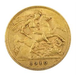 King Edward VII 1910 gold half sovereign coin