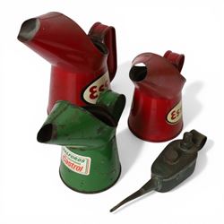 Shell-Mex Lamp Oil can, three oil jugs, including two red Esso examples and a green Castrol example and one other