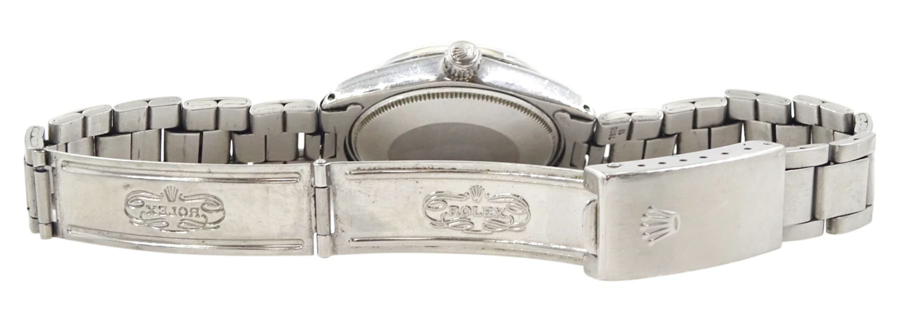 Rolex Air-King Precision gentleman's stainless steel automatic wristwatch, Ref. 5500, serial No. 2275678, silvered dial with baton hour markers, on Rolex Oyster stainless steel bracelet, with fold-over clasp, boxed