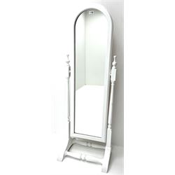 White painted chervil mirror, turned supports and stretcher