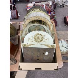 Approximately thirteen longcase clock faces, mainly 18th and 19th century, including brass...