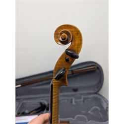20th century violin, bearing label for Antonius and Hieronymus Amati, with bow stamped G. Werner, contained within fitted case