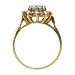 9ct gold oval blue topaz and cubic zirconia cluster ring, hallmarked 