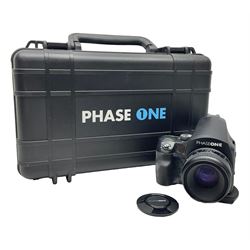 Phase One 645DF camera body, serial no PX001074, with 'Schneider Kreuznach 80mm 1:28' lens, serial no PK004451, Phase one P25+ digital back, with other accessories with original transit case