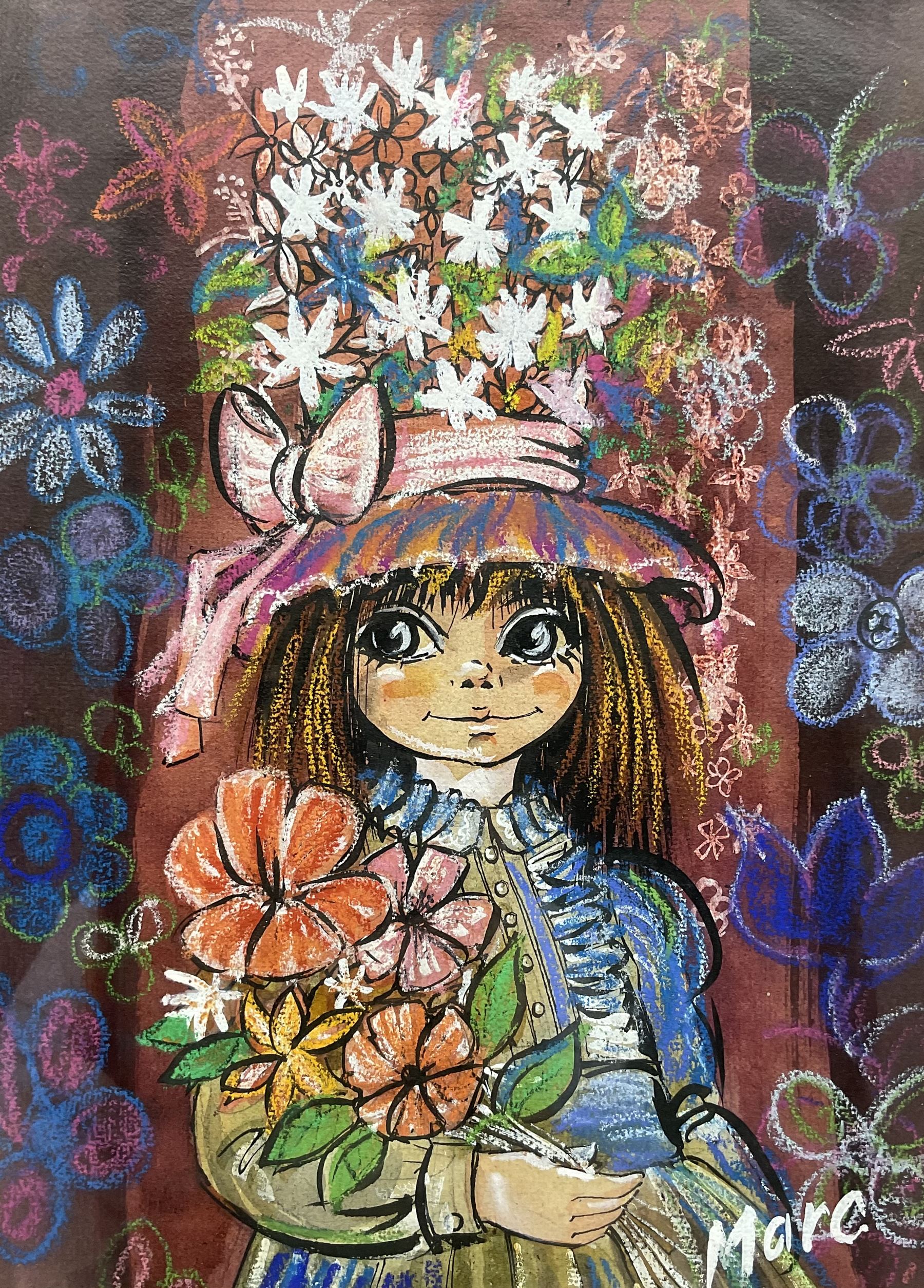 Charles Mark Edward Boxer 'Marc' (British 1931-1988): Girl with Flowers, watercolour and pastel signed 32cm x 23cm 
Provenance: private local collection, purchased David Duggleby Ltd 19th May 2007 Lot 44