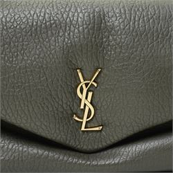 Yves Saint Laurent Calypso large shoulder bag, grey grained leather with envelope flap and gold-tone Cassandre monogram, sliding chain and leather shoulder strap, magnetic fastening, interior lined in black textile with zip pocket and leather brand tab stamped Saint Laurent Paris, made in Italy, together with original Saint Laurent dust bag, W37cm D10cm H22cm