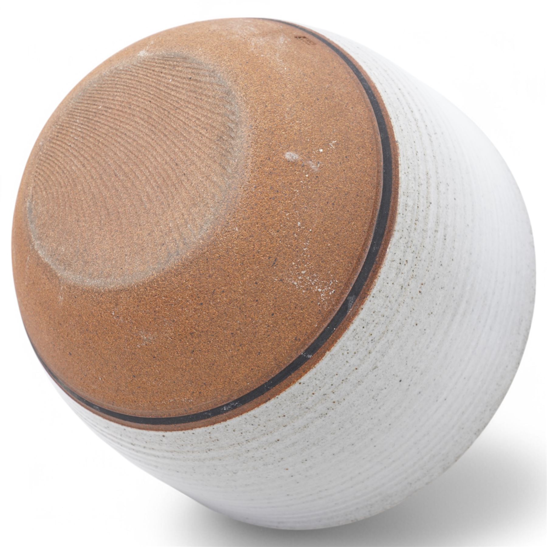 David Lloyd Jones (1928-1994); large studio pottery stoneware bowl, in speckled grey glaze with irregular iron rim, impressed mark to base, D32cm 