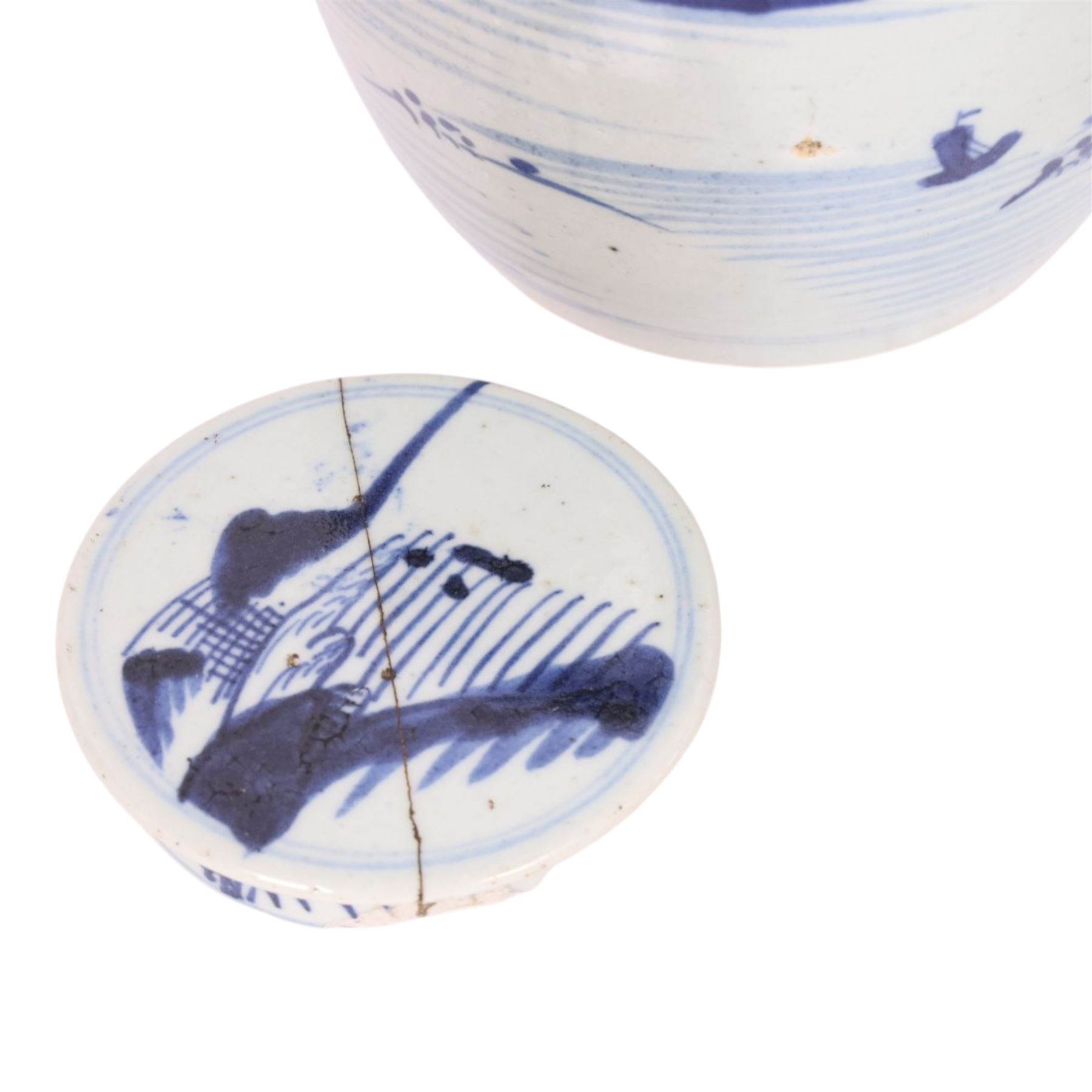 19th-century Chinese Export ginger jar,  decorated with landscape with pagodas, together with Chinese export jug, with similar decoration, jug H22cm 