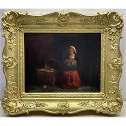 Spanish School (19th century): Mother Lacemaking beside her Baby's Crib, oil on board unsigned 34cm x 43cm