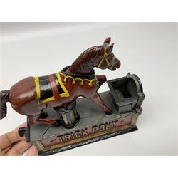 Late 19th century cast-iron mechanical money bank 'Trick Pony' by Shepard Hardware Co; patented 2nd June 1885 H20cm L21cm