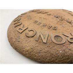 Terry Pratchett Discworld figures, designed by Clarecraft, comprising Lias Bluestone DW82, Hogfather DW72, Granny Weatherwax, boxed, DW06, Ridcully DW61and 'Ironcrust's genuine dwarf bread'.