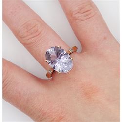 9ct gold single stone amethyst ring, with diamond set shoulders, hallmarked