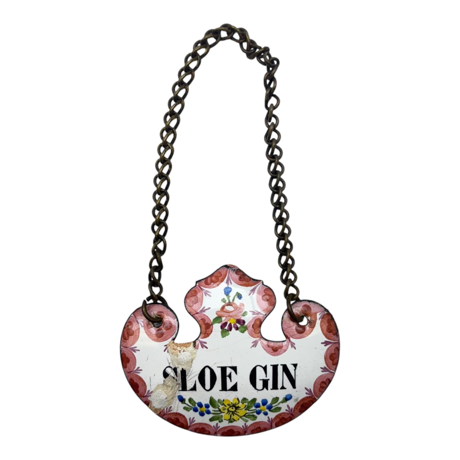 Seventeen mid 18th century and later enamel wine labels, one example of heart shaped form, the rest of cartouche and escutcheon form, various titles including Claret, Rum, Sloe Gin, Port, Whisky, Cowslip, Cherry-Brandy, etc., largest example W7cm 