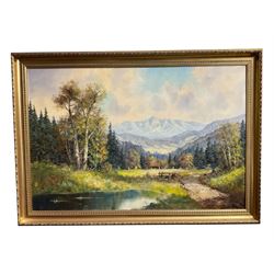 Continental School (20th century): Mountain Landscape, oil on canvas signed 60cm x 90cm