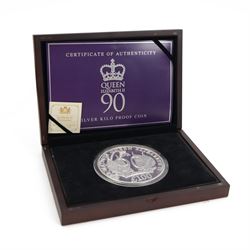 Queen Elizabeth II Bailiwick of Jersey 2016 'Queen Elizabeth II 90' one kilo silver proof one-hundred pound coin, cased with certificate