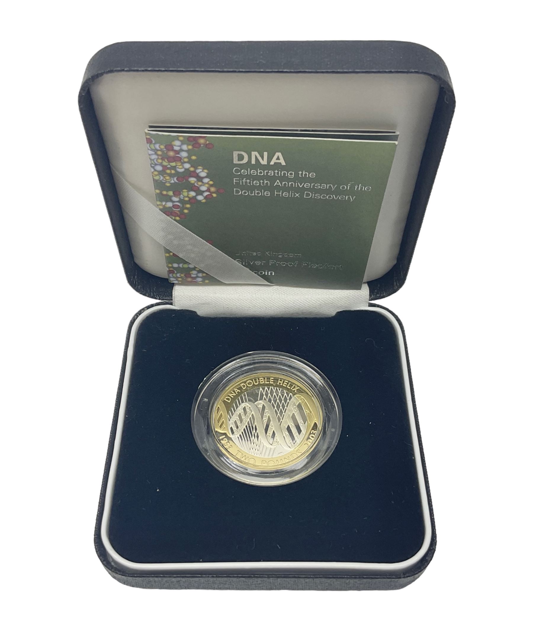 The Royal Mint United Kingdom 2003 'DNA Double Helix' silver proof piedfort two pound coin, cased with certificate