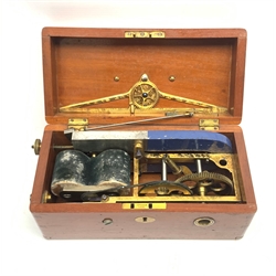 19th century mahogany cased Magneto type electric shock therapy machine with Improved Magnetic Indicator to the lid, L26cm  