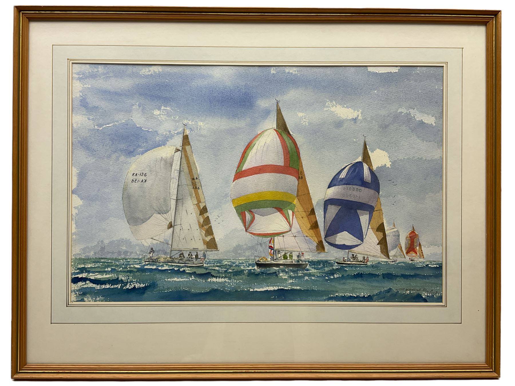 S Warner (Late 20th century):  Yacht Race at Full Sail,  watercolour signed and dated '91, 37cm x 47cm
