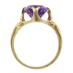 9ct gold single stone oval amethyst ring, hallmarked