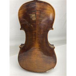 German trade violin c1900 stamped PAGANINI with 35.5cm two-piece maple back and ribs and spruce top L58.5cm overall; in carrying case; and another German trade violin for spares or repair; in carrying case (2)