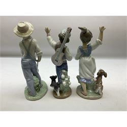 Three Lladro figures, comprising Saturday's Child Boy no 6021, Wednesday's Child Boy no 6015 and Wednesday's Child Girl no 6016, all with original boxes, largest example H20cm 