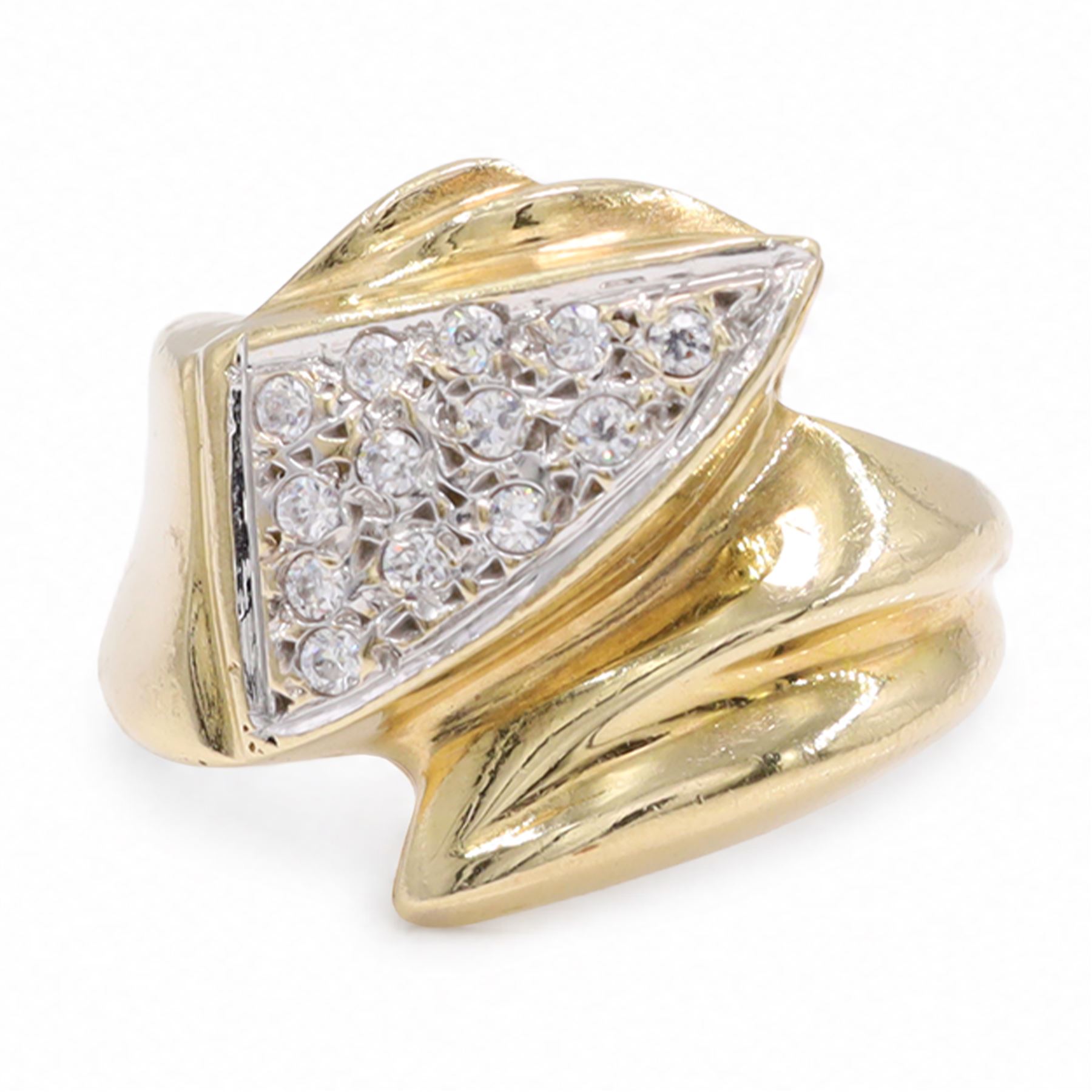 14ct yellow and white gold cubic zirconia abstract design ring