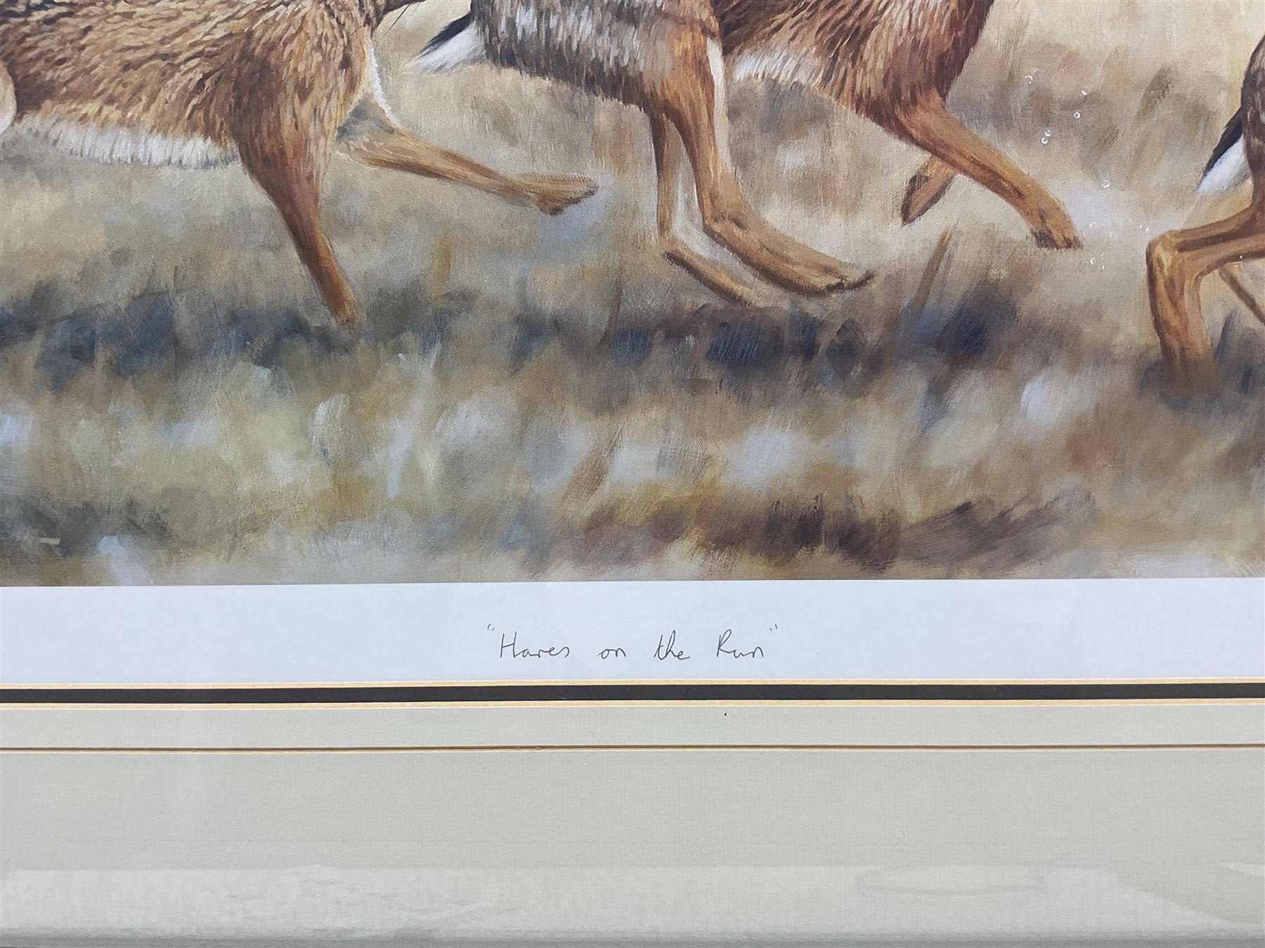 Robert E Fuller (British 1972-): 'Hares on the Run', limited edition print signed titled and numbered 250/550, 34.5cm x 93cm 