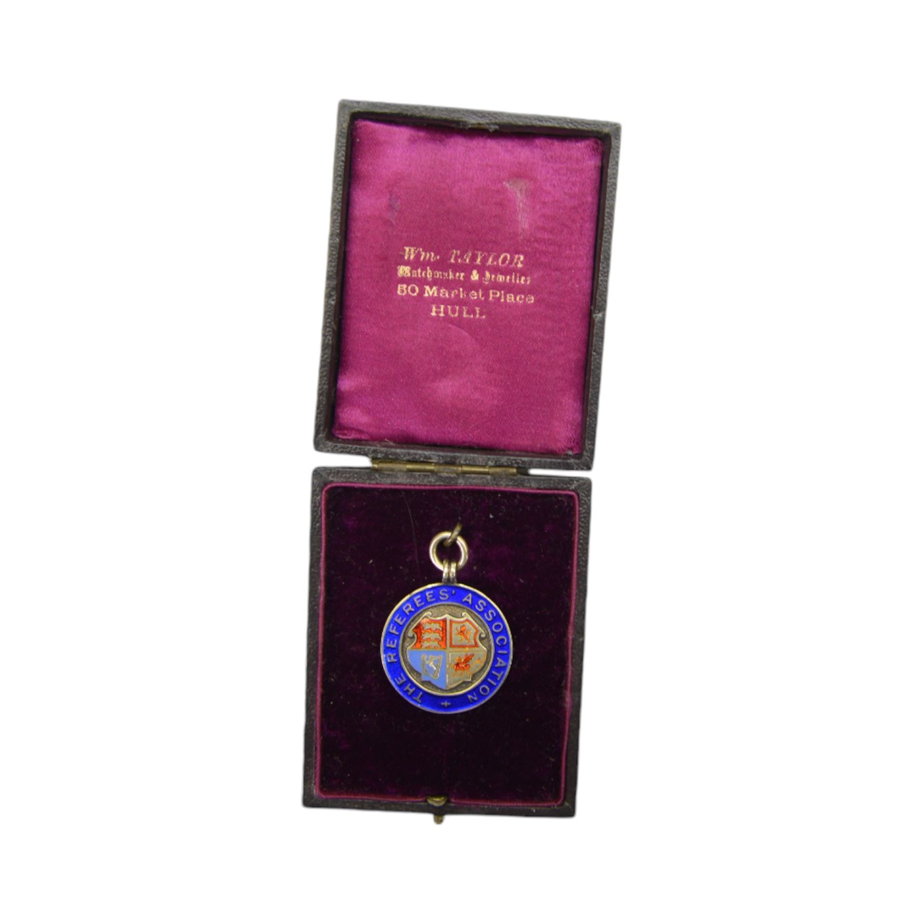 Collection of football memorabilia belonging and relating to the Hull based referee Frank Coultas, including 9ct gold Referee's medal for the 1957 Aston Villa v Manchester United FA Cup Final, inscribed 'The Football Association, F.B Coultas, F.A. Challenge Cup Competition, Final Tie 1957', hallmarked and in original case; the kit worn by him to referee the 1957 FA Cup Final and ephemera relating to the match including photographs, programmes and tickets; together with other football memorabilia collected by Frank Coultas, including programmes, photograph and ticket stubs, with some items relating to the 'Busby Babes'