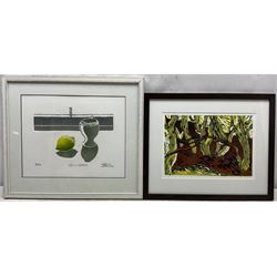 Shirley Fletcher (Northern British Conteporary): 'Jug and Lemon' and A Forest, two collographs, the former signed titled and numbered 4/20 in pencil 28cm x 35cm and 23cm x 32cm (2)