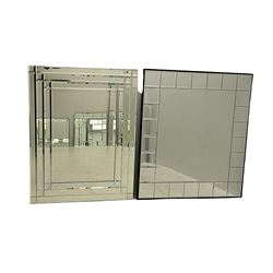 Five frameless multi-pane bevelled wall mirrors, various sizes