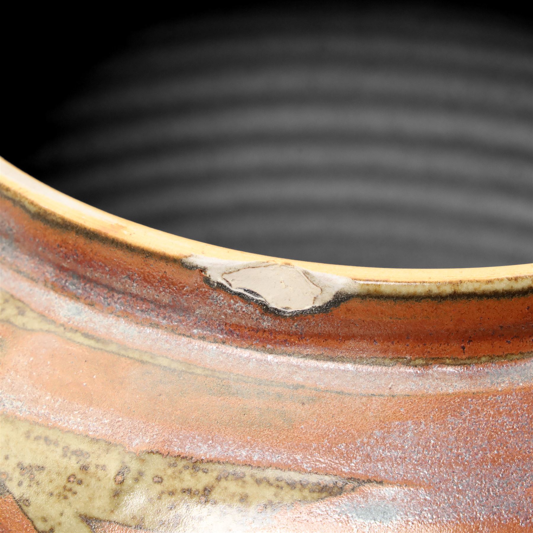 Large Crowan Pottery bread crock, H30cm; together with a studio pottery oval shallow dish, D52cm, and an Alan Caiger-Smith bowl, D42cm, variously marked and inscribed (3)
