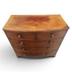 19th century bow fronted mahogany chest, two short over three graduating drawers, raised on bracket feet
