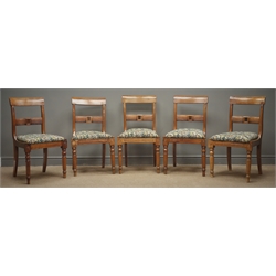  Set five Victorian mahogany dining chairs with reeded middle rails, upholstered seats, turned front supports  