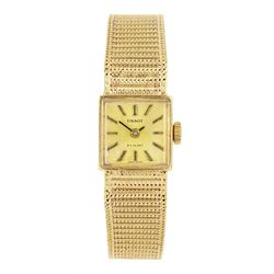 Tissot Stylist ladies 9ct gold manual wind wristwatch, champagne dial with baton hour mark...