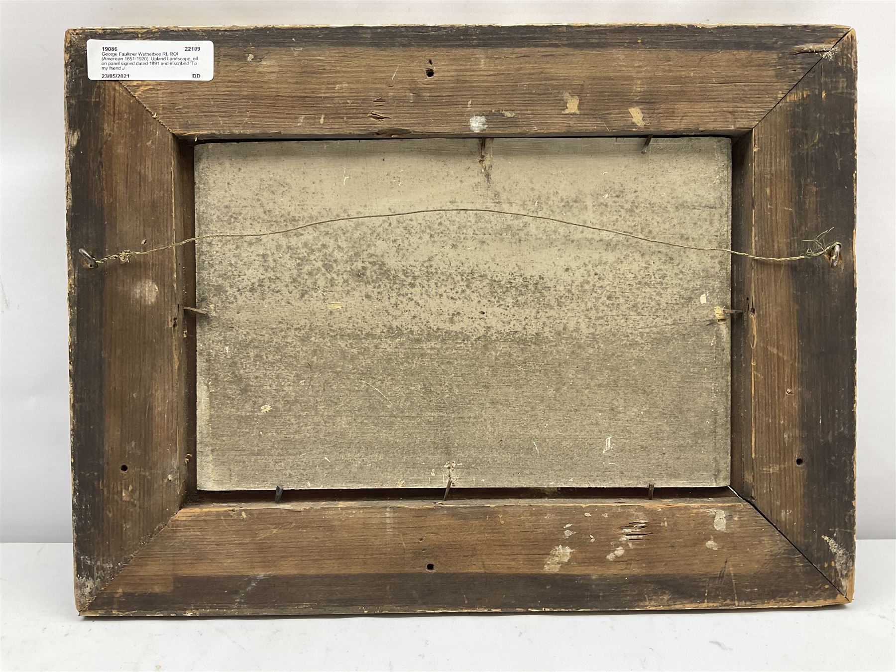 George Faulkner Wetherbee RI ROI (American 1851-1920): Upland Landscape, oil on panel signed dated 1891 and inscribed 'To my friend James E Clifton' 14cm x 23cm